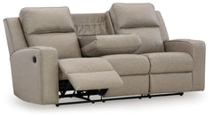 Lavenhorne - Reclining Sofa W/ Drop Down Table - Faux Leather - Pebble