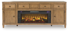 Sharlance - 81" TV Stand With Electric Infrared Fireplace Insert - Light Brown