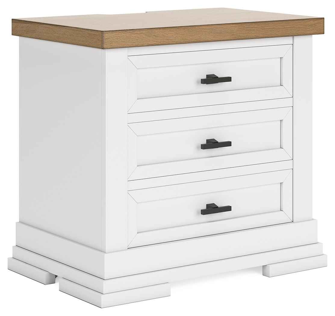 Ashbryn - Three Drawer Night Stand - White / Natural