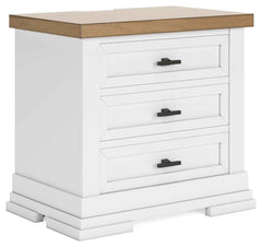 Ashbryn - Three Drawer Night Stand - White / Natural