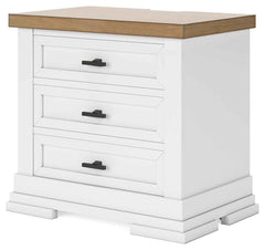 Ashbryn - Three Drawer Night Stand - White / Natural