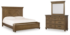 Karallin - 3 Pc. - Queen Panel Storage Bed, Dresser And Mirror - Medium Brown