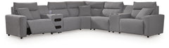 Modmax II - 7-Piece Power Reclining Sectional With Console And Audio Console - Salt And Pepper - Next-Gen Nuvella