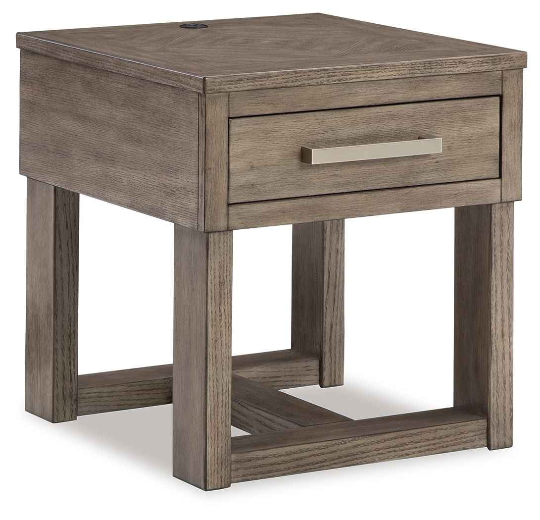 Loyaska - Rectangular End Table - Grayish Brown