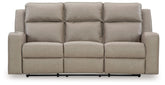 Lavenhorne - Reclining Sofa W/ Drop Down Table - Faux Leather - Pebble