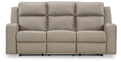 Lavenhorne - Reclining Sofa W/ Drop Down Table - Faux Leather - Pebble