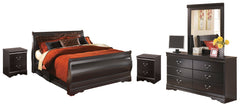 Huey Vineyard Queen Sleigh Bed with Mirrored Dresser and 2 Nightstands