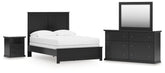 Maribel Full Panel Bed, Dresser, Mirror and Nightstand