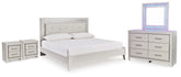 Zyniden King Upholstered Panel Bed, Dresser, Mirror and 2 Nightstands