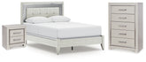 Zyniden Queen Upholstered Panel Bed, Chest and Nightstand