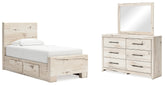 Lawroy Twin Panel Bed with Storage, Dresser and Mirror