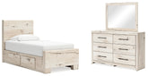 Lawroy Twin Panel Bed with Storage, Dresser and Mirror