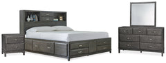 Caitbrook California King Storage Bed, Dresser, Mirror, and Nighstand
