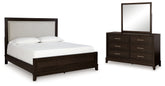 Neymorton Queen Upholstered Panel Bed, Dresser and Mirror