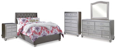 Coralayne Full Upholstered Panel Bed, Dresser, Mirror, Chest and Nightstand