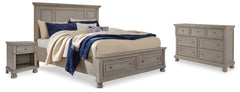 Lettner California King Panel Storage Bed, Dresser and Nightstand