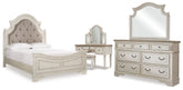 Realyn Queen Panel Bed, Dresser, Mirror and Vanity