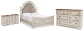 Realyn Queen Upholstered Panel Bed, Dresser and 2 Nightstands