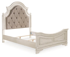 Realyn Queen Upholstered Panel Bed, Dresser, Mirror and 2 Nightstands