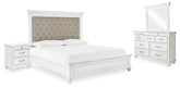 Kanwyn Queen Upholstered Panel Bed, Dresser, Mirror, and Nightstand
