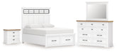 Ashbryn King Panel Storage Bed, Dresser, Mirror and Nightstand