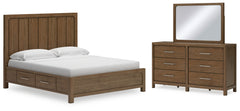Cabalynn King Panel Bed with Storage, Dresser and Mirror