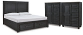 Foyland King Panel Storage Bed and 2 Chests