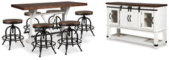 Valebeck Counter Height Dining Table, 6 Barstools and Server