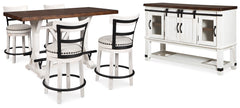Valebeck Counter Height Dining Table, 4 Barstools and Server