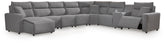 Modmax II - 8-Piece Power Reclining Sectional With LAF Press Back Power Chaise And Console - Salt And Pepper