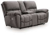 Bakerstein - Power Reclining Loveseat/Console/Adjustable Headrest - Galaxy