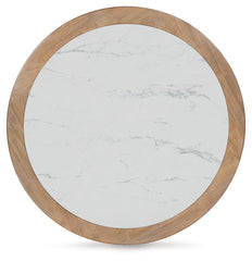 Camdill - Round Cocktail Table - Light Brown / White
