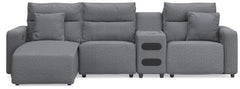 Modmax II - 4-Piece Power Reclining Sectional With LAF Press Back Power Chaise And Audio Console - Salt And Pepper - Next-Gen Nuvella