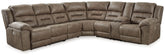 Ravenel - 4-Piece Power Reclining Sectional With Raf Power Reclining Loveseat With Console - Faux Leather - Fossil