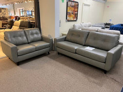 FLOOR MODEL REAL LEATHER SOFA + LOVESEAT