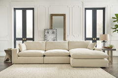 Elyza - 4 Pc. - Right Arm Facing Corner Chaise 3 Pc Sectional, Ottoman - Linen