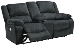Draycoll - Dbl Reclining Power Loveseat W/Console - Fabric - Slate