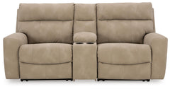 Next-Gen Durapella - 3-Piece Power Reclining Sectional Loveseat With Console - Sand - Faux Leather