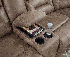 Ravenel - 4-Piece Power Reclining Sectional With Laf Power Reclining Loveseat With Console - Faux Leather - Fossil