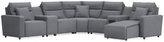 Modmax II - 7-Piece Power Reclining Sectional With RAF Press Back Power Chaise, Console And Audio System - Salt And Pepper - Next-Gen Nuvella