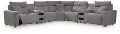 Modmax II - 7-Piece Power Reclining Sectional With 2 Audio Consoles - Salt And Pepper - Next-Gen Nuvella