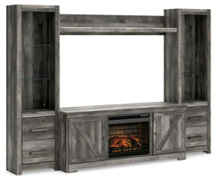 Wynnlow - Entertainment Center - TV Stand With Glass/Stone Fireplace Insert - Gray