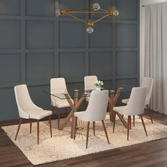 Stark/Cora - 7 Piece Dining Set - Walnut / Beige