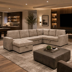 Lennox - Sectional With Bed & Storage - Beige
