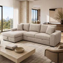 Gareth - Sofa, Left Chaise, Bed & Storage - Taupe
