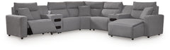 Modmax II - 7-Piece Power Reclining Sectional With RAF Press Back Power Chaise And Audio Consoles - Salt And Pepper - Next-Gen Nuvella