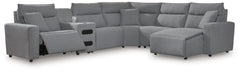Modmax II - 6-Piece Power Reclining Sectional With RAF Press Back Power Chaise And Audio Console - Salt And Pepper - Next-Gen Nuvella
