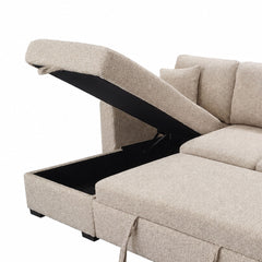 Gareth - Sofa, Left Chaise, Bed & Storage - Taupe