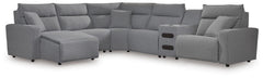 Modmax II - 6-Piece Power Reclining Sectional With LAF Press Back Power Chaise And Audio Console - Salt And Pepper - Next-Gen Nuvella