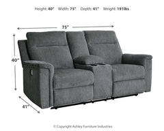 Barnsana - Dbl Power Reclining Loveseat with Console - Fabric - Gravel